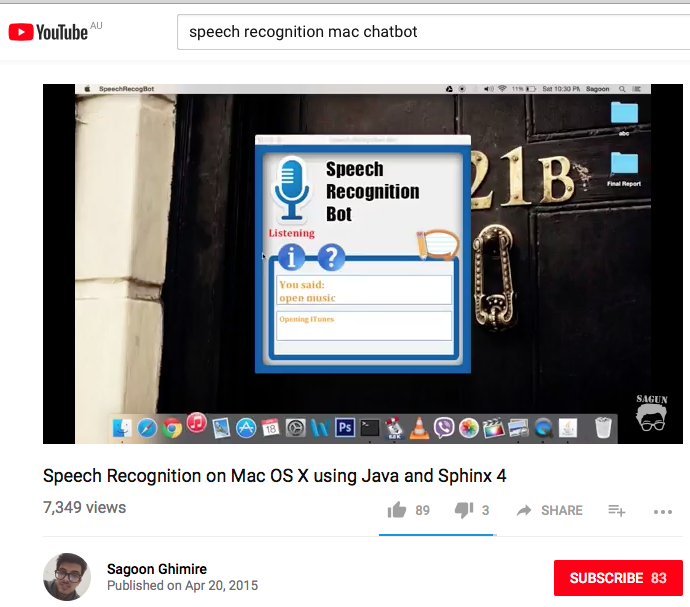 Screenshot of a YouTube video about a speech recognition bot
