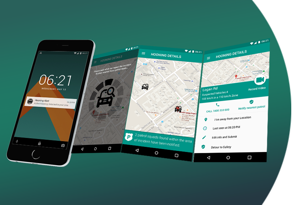 Screens from the Hoon Alert mobile prototype