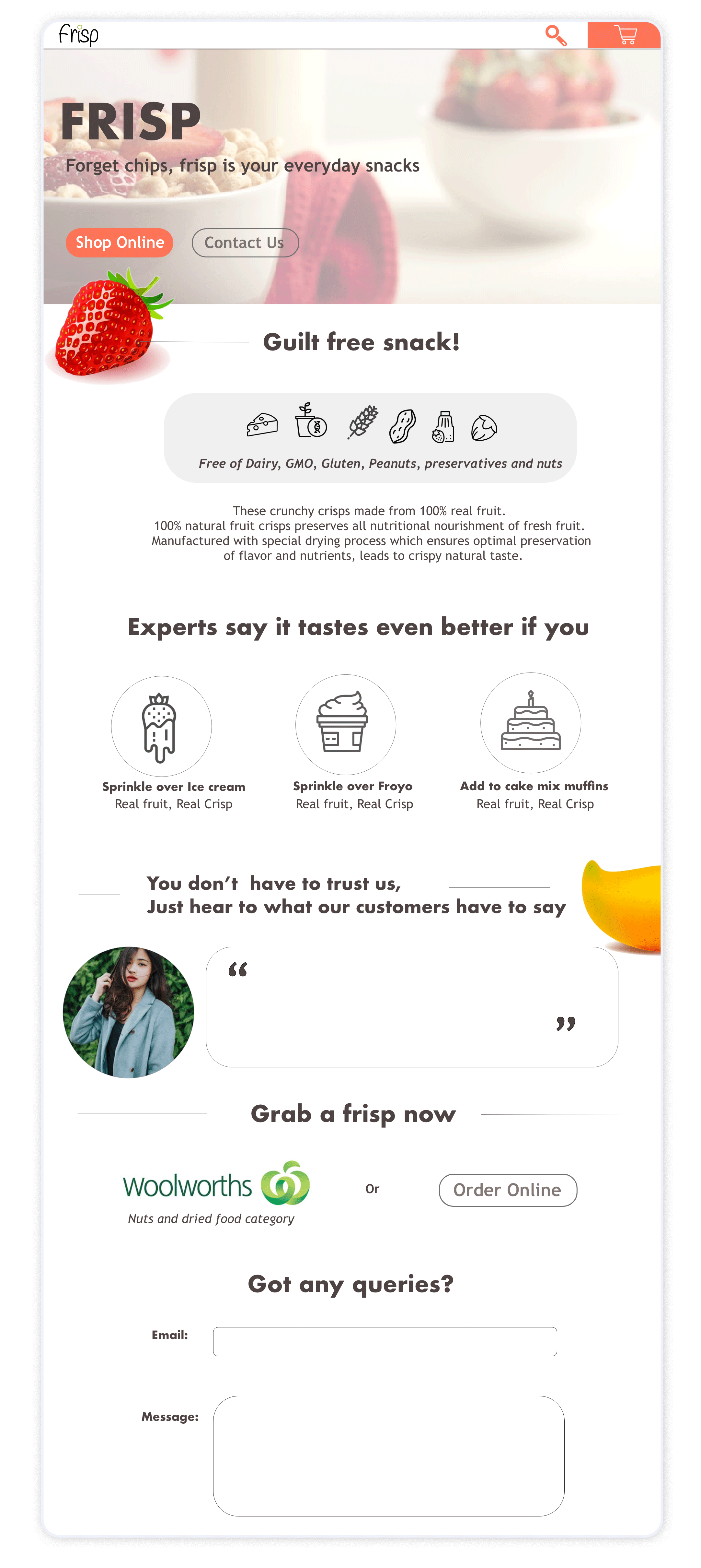 High-fidelity prototype of the Frisp home page