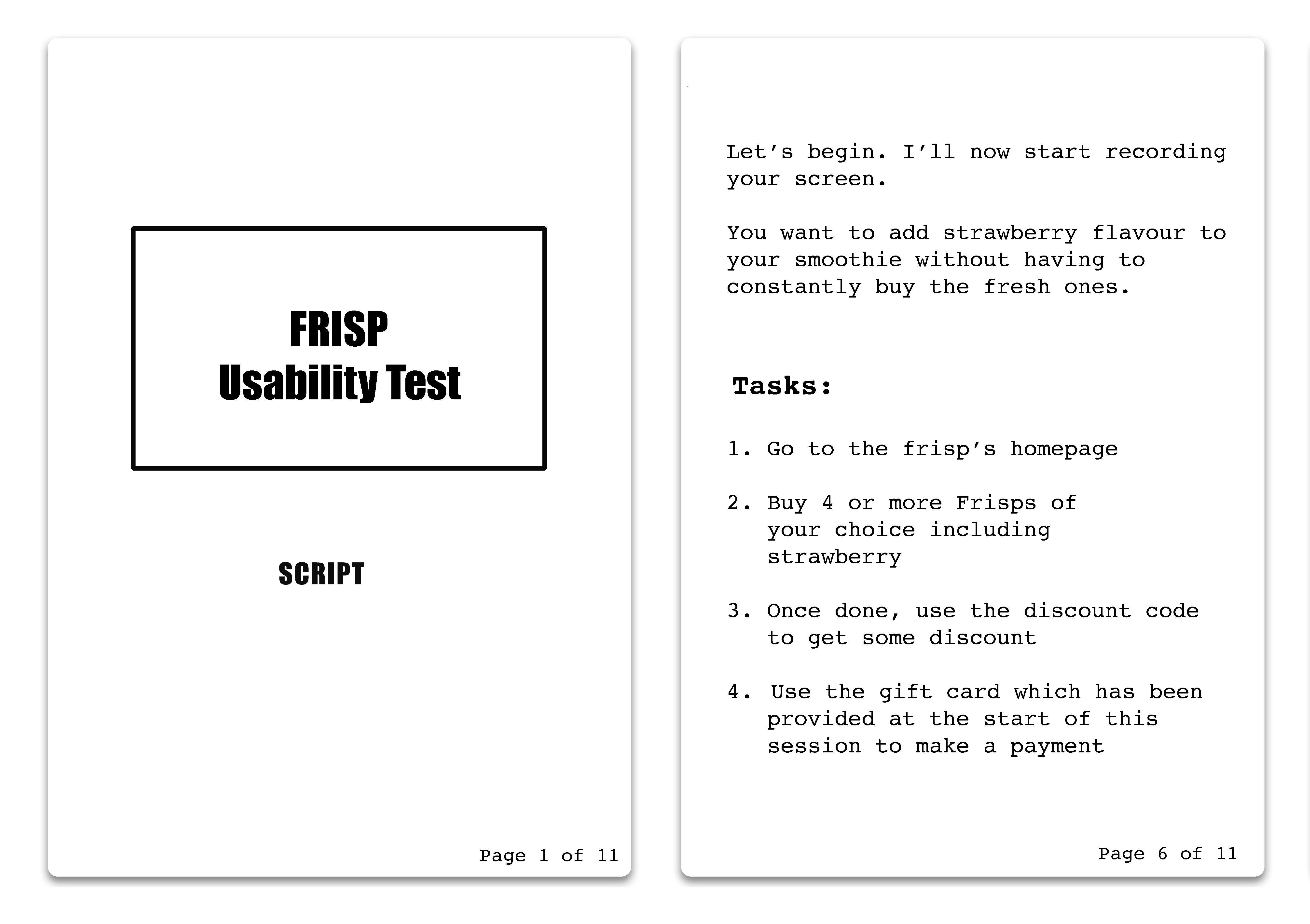 Script used for the usability testing sessions